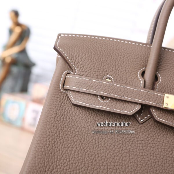 Hermes togo birkin 25cm c18 etoupe/Pink inside - Image 4