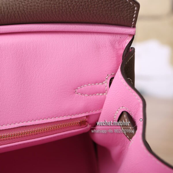 Hermes togo birkin 25cm c18 etoupe/Pink inside - Image 7