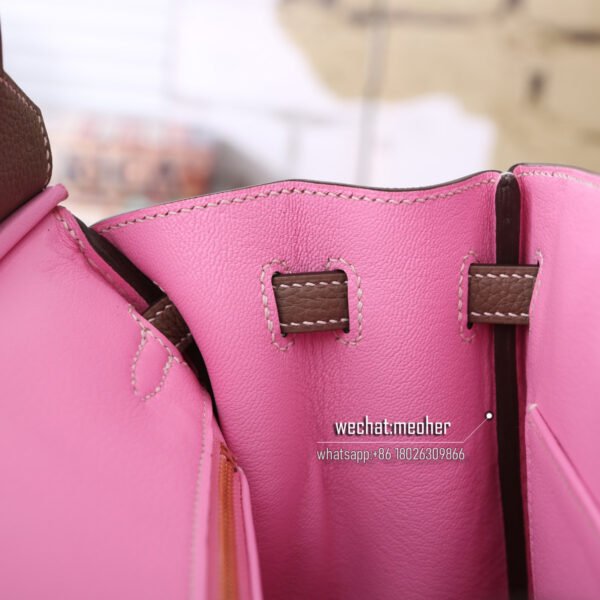 Hermes togo birkin 25cm c18 etoupe/Pink inside - Image 8