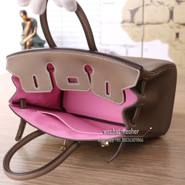 Hermes togo birkin 25cm c18 etoupe/Pink inside - Image 9