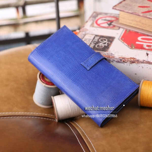 Hermes lizard bearn wallet 7T bleu electrique - Image 8