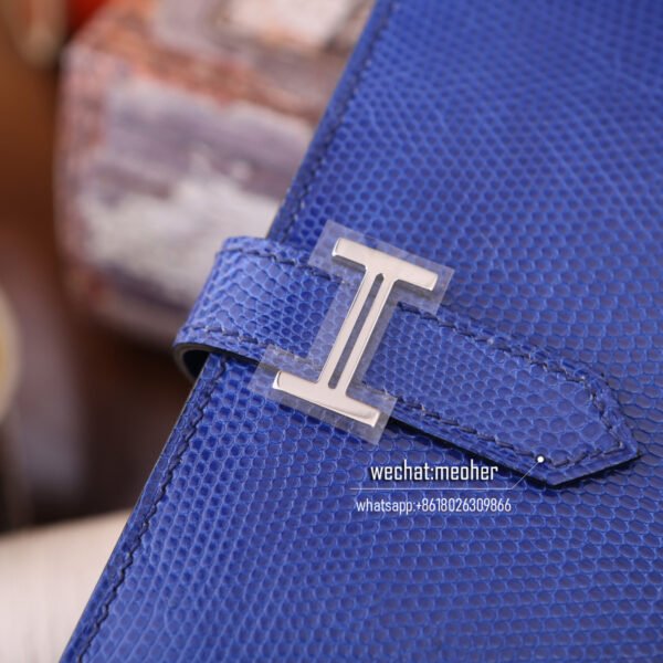 Hermes lizard bearn wallet 7T bleu electrique - Image 7