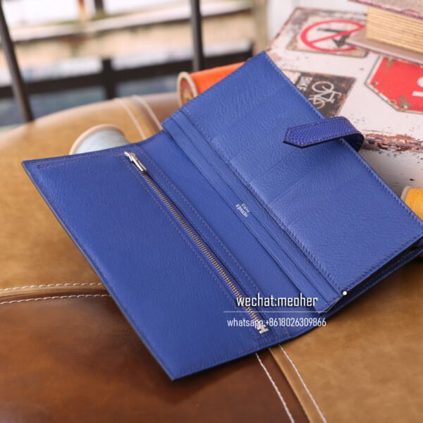 Hermes lizard bearn wallet 7T bleu electrique - Image 6