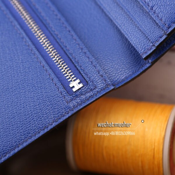 Hermes lizard bearn wallet 7T bleu electrique - Image 5