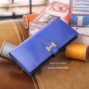 hermes lizard bearn wallet 7T bleu electrique