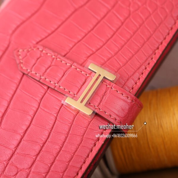Hermes crocodile bearn wallet rose lipstick - Image 10