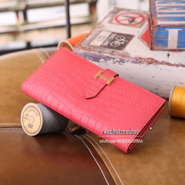 Hermes crocodile bearn wallet rose lipstick - Image 9