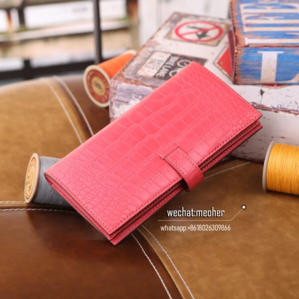 Hermes crocodile bearn wallet rose lipstick - Image 8