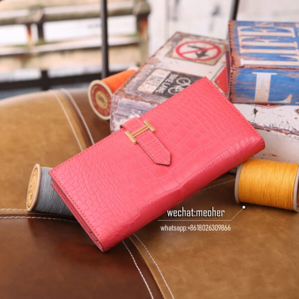 Hermes crocodile bearn wallet rose lipstick - Image 7