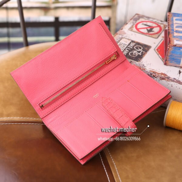Hermes crocodile bearn wallet rose lipstick - Image 6