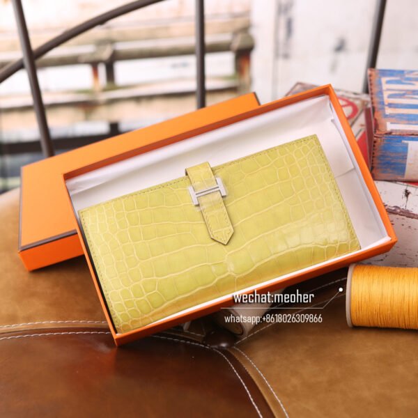 Hermes crocodile bearn wallet lemon - Image 9