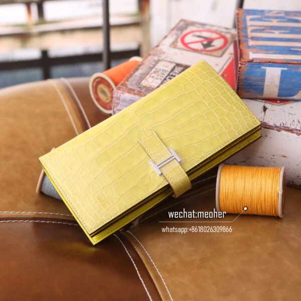 hermes crocodile bearn wallet lemon