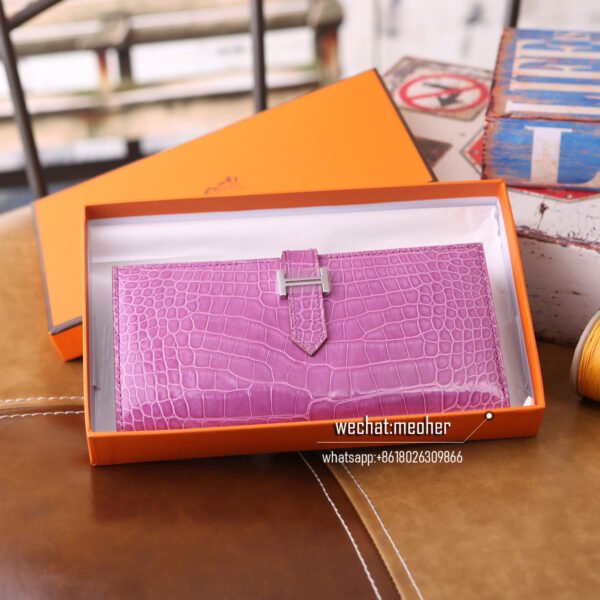 Hermes shiny crocodile bearn wallet tosca - Image 9