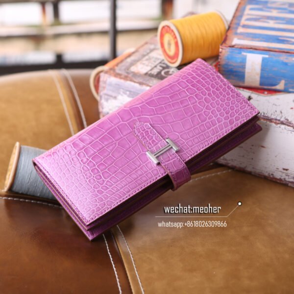 Hermes shiny crocodile bearn wallet tosca - Image 8