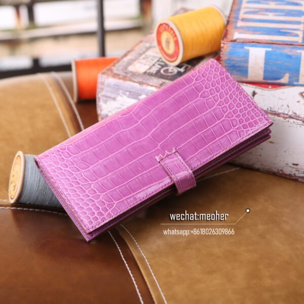 Hermes shiny crocodile bearn wallet tosca - Image 7
