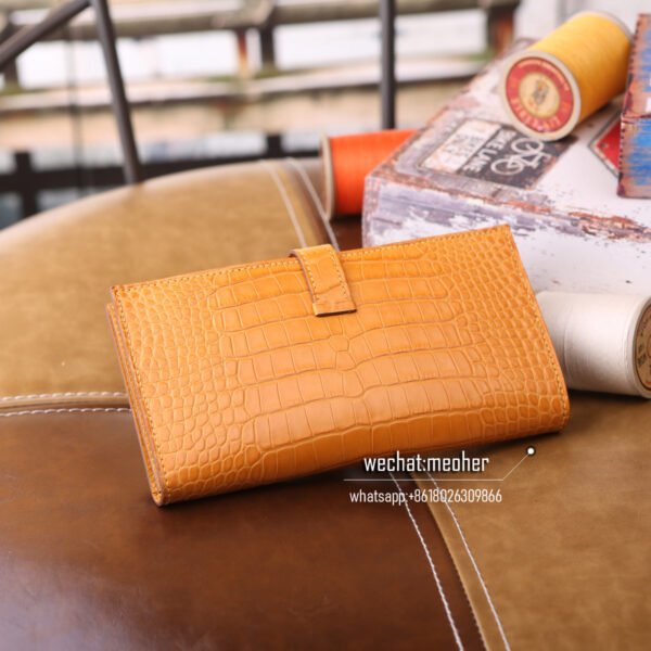 Hermes matte crocodile bearn wallet 9V Jaune d'or - Image 8