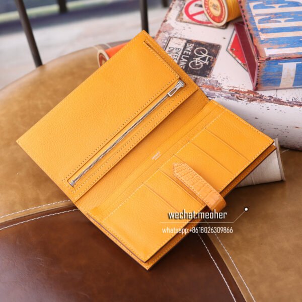 Hermes matte crocodile bearn wallet 9V Jaune d'or - Image 7