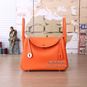 Hermes Lindy 30 Bag in orange Togo Leather with Palladium Hardware