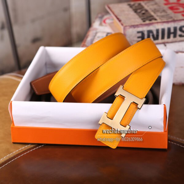 hermes epsom belt 32mm Yellow mustard