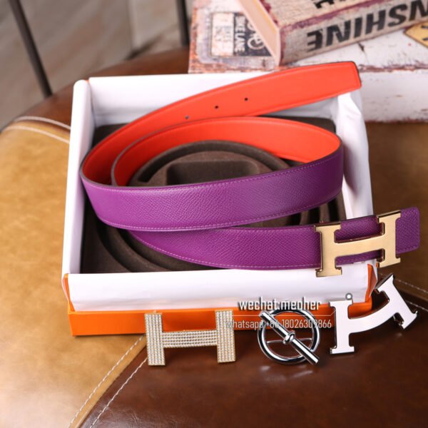 Hermès epsom Belt 32mm anemone/red - Image 3