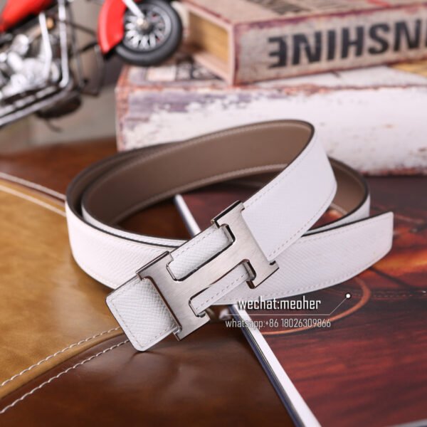 Hermès Belt 32mm in epsom white/swift etoupe - Image 3