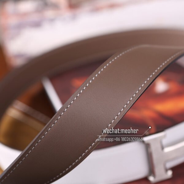 Hermès Belt 32mm in epsom white/swift etoupe - Image 5