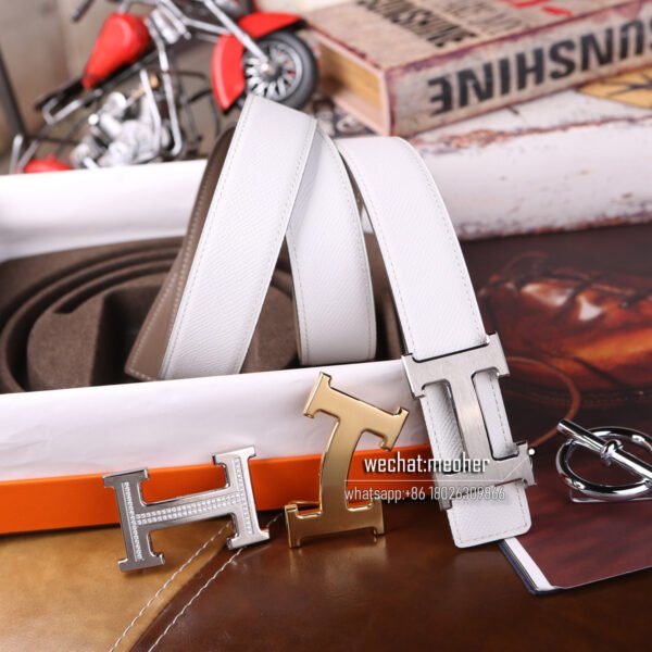 Hermès Belt 32mm in epsom white/swift etoupe - Image 6