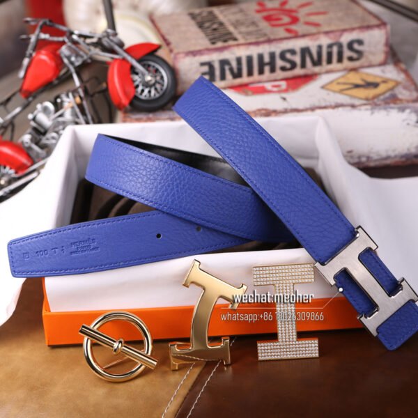 hermes togo Belt 32mm bleu electrique - Image 6