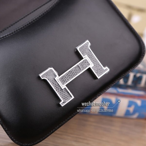 Hermes box constance 19cm ck89 noir lizard hardware - Image 4