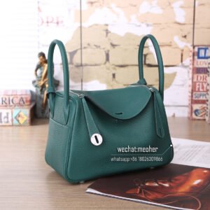 Hermes Lindy 30 Bag in malachite Togo Leather with Palladium Hardware