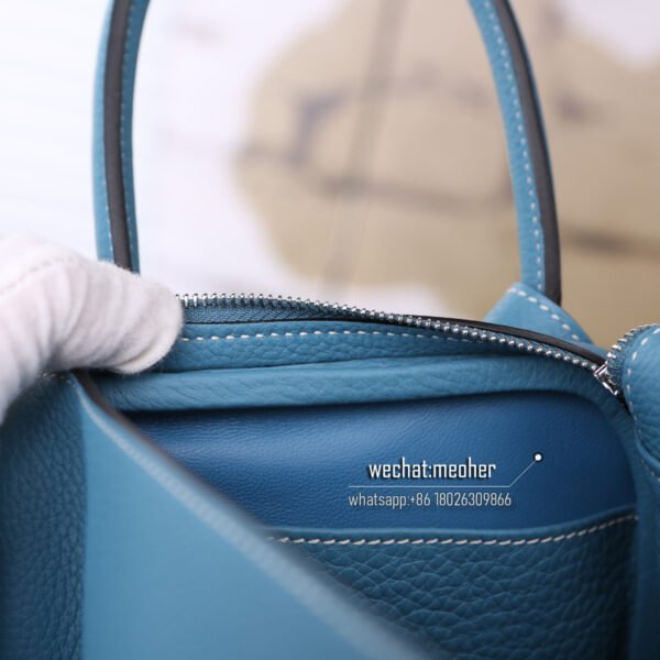 Hermes togo lindy 30cm 75 blue jean - Image 9