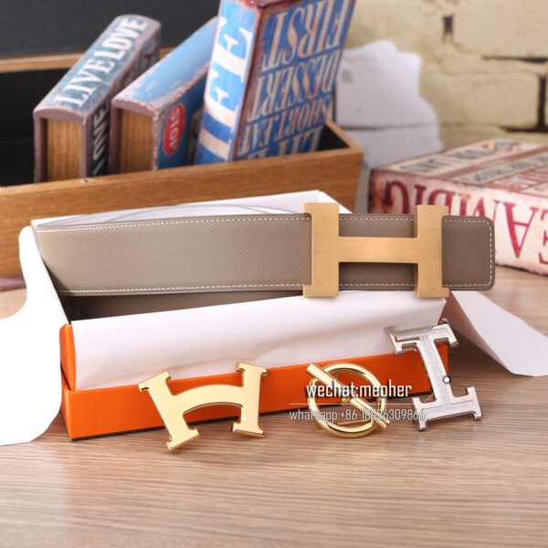 Hermès epsom Belt 42mm etoupe/white - Image 4