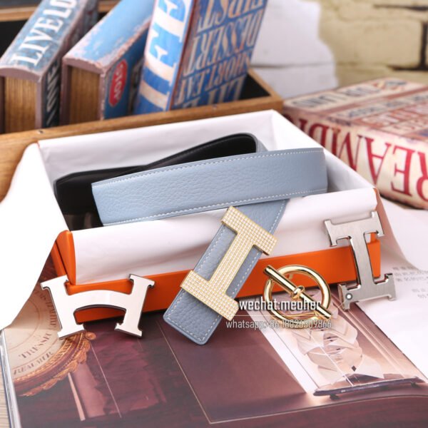 Hermes togo Belt 32mm bleu lin - Image 2