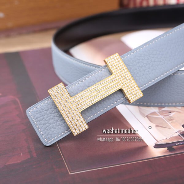 Hermes togo Belt 32mm bleu lin - Image 3