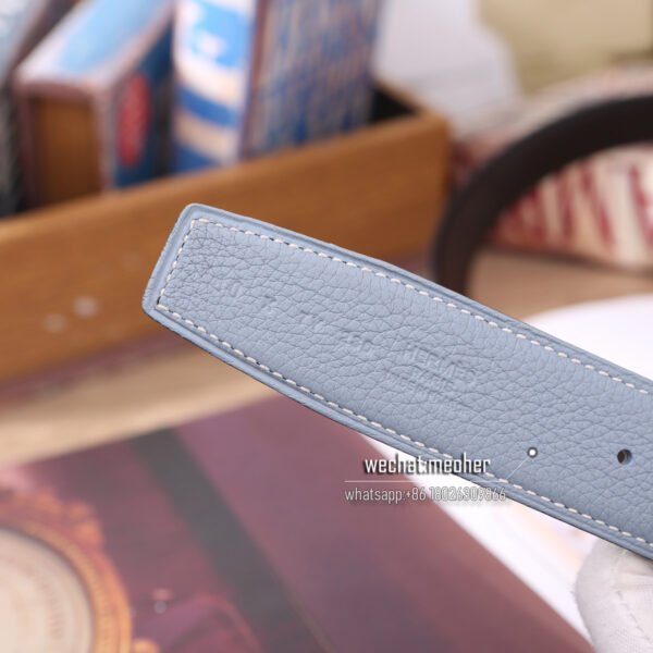 Hermes togo Belt 32mm bleu lin - Image 5