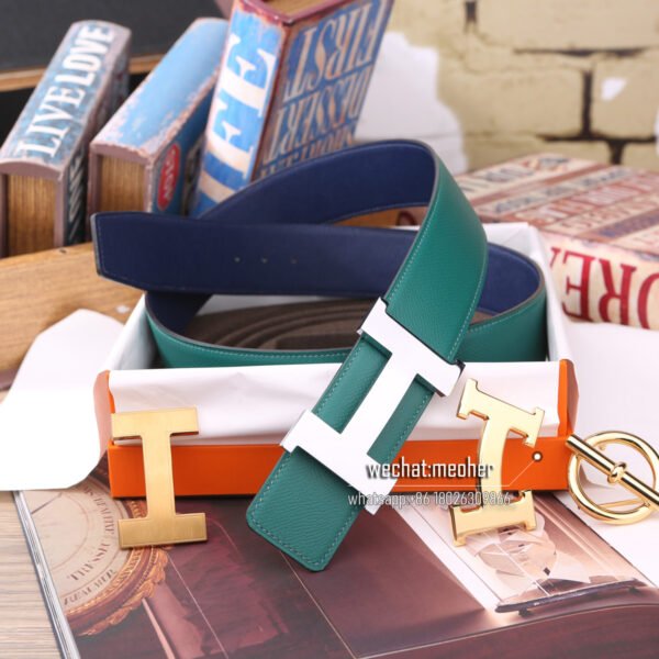 Hermès epsom Belt 42mm malachite/Bleu Abysse - Image 6