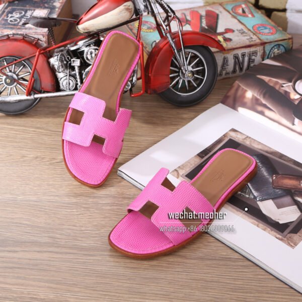 Customized Hermes oran sandal lizard leather pink - Image 3