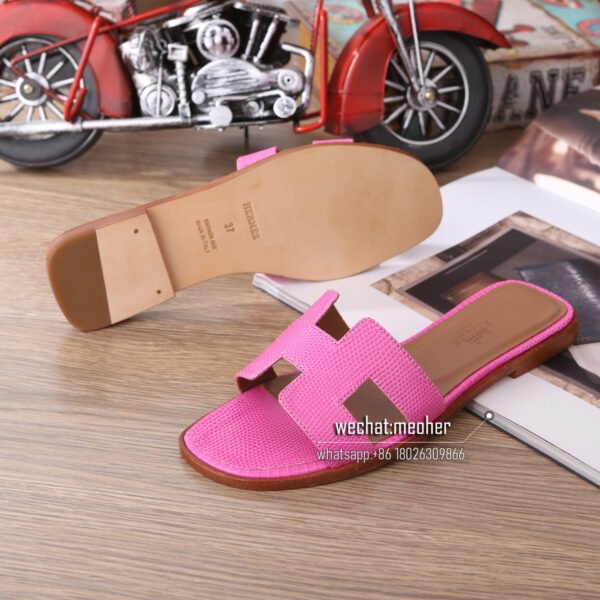 Customized Hermes oran sandal lizard leather pink - Image 4