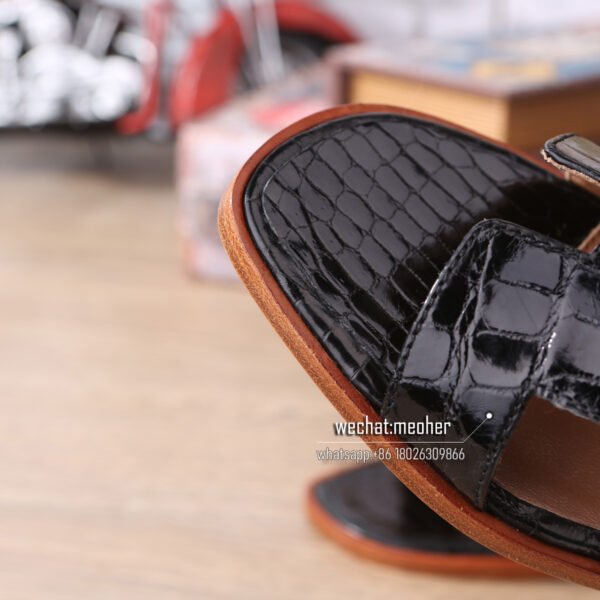 Customized Hermes oran sandal crocodile leather noir - Image 6