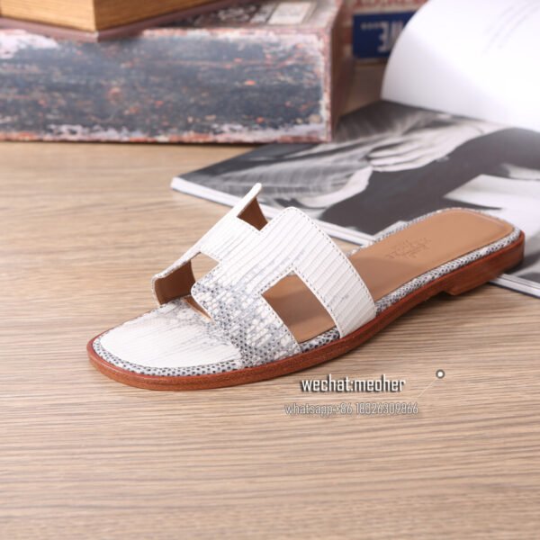 Customized Hermes oran sandal lizard leather white - Image 2