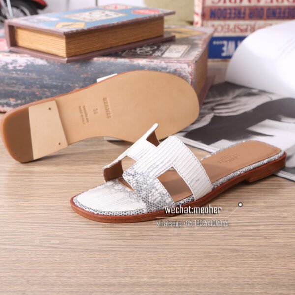 Customized Hermes oran sandal lizard leather white - Image 3