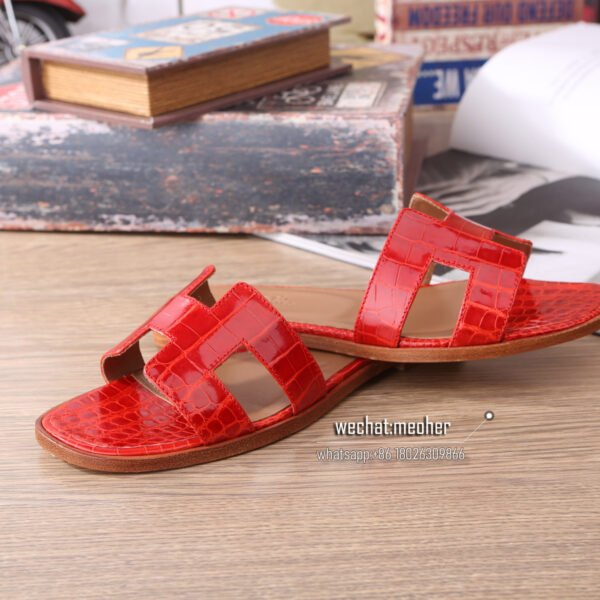 Customized Hermes oran sandal crocodile leather red - Image 2