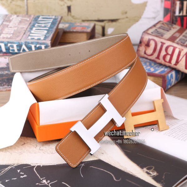 Hermès epsom Belt 42mm etoupe/gold - Image 2
