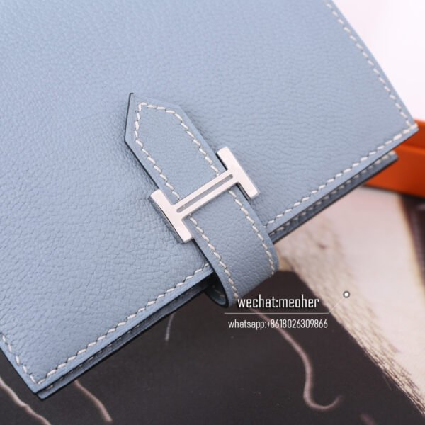 Hermes chevre bearn compact Wallet J7 Bleu lin - Image 10