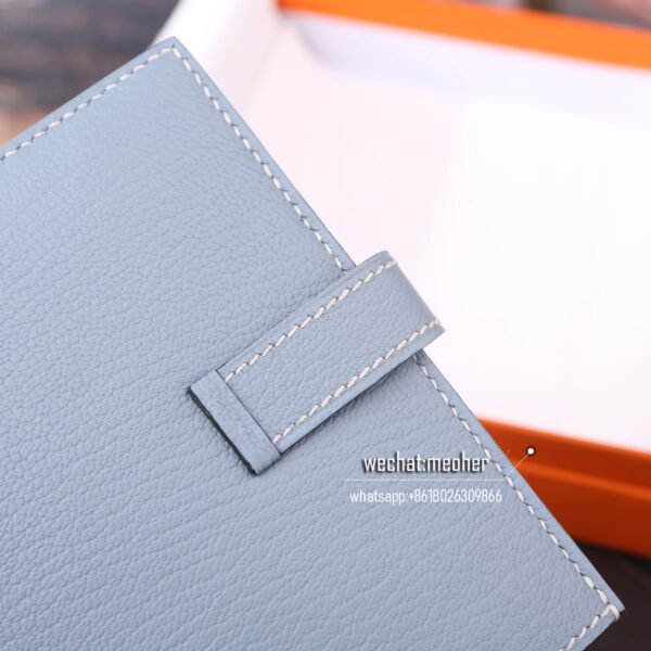 Hermes chevre bearn compact Wallet J7 Bleu lin - Image 9