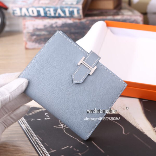 Hermes chevre bearn compact Wallet J7 Bleu lin - Image 8