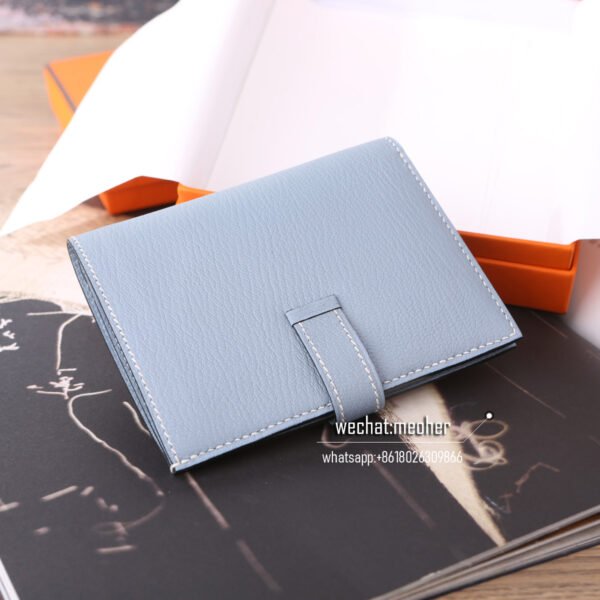 Hermes chevre bearn compact Wallet J7 Bleu lin - Image 7