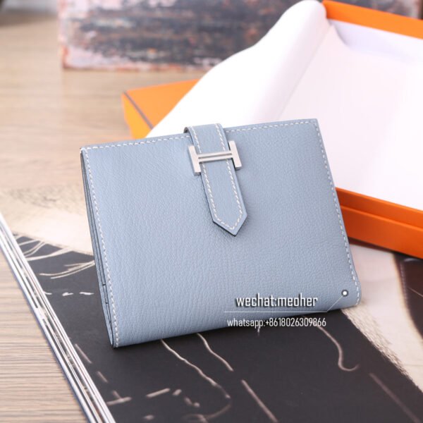 Hermes chevre bearn compact Wallet J7 Bleu lin - Image 6