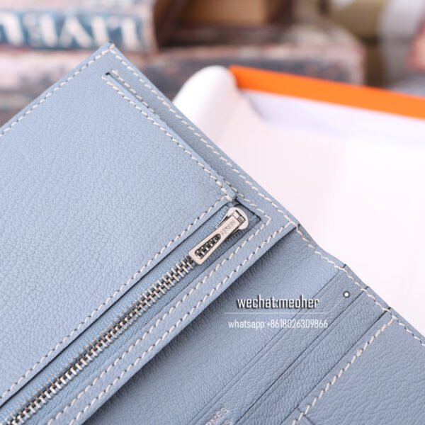 Hermes chevre bearn compact Wallet J7 Bleu lin - Image 5