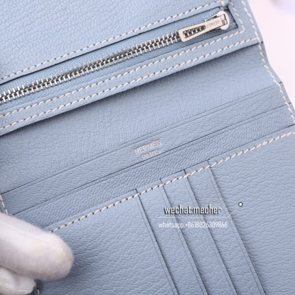 Hermes chevre bearn compact Wallet J7 Bleu lin - Image 4